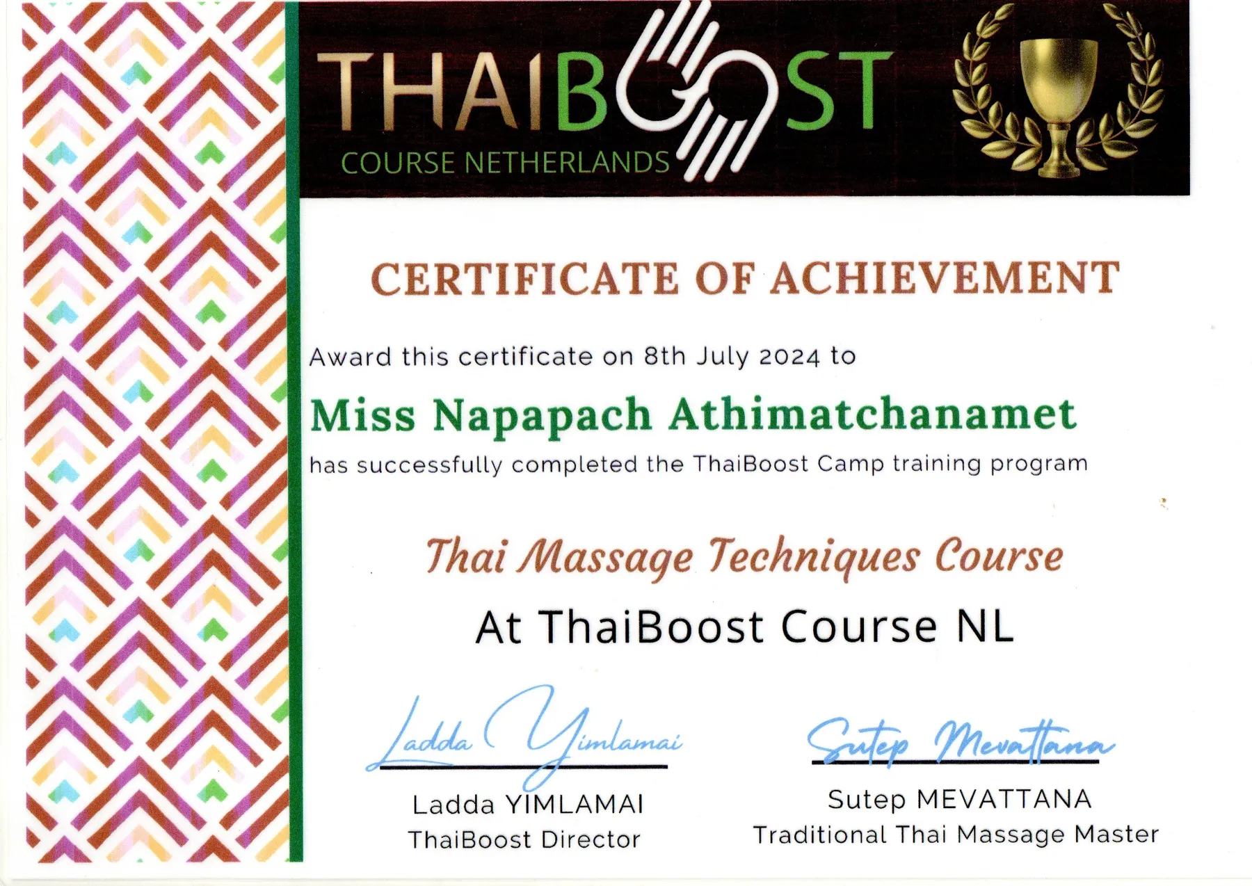 ThaiBoost Course NL oklevél, 2024. július